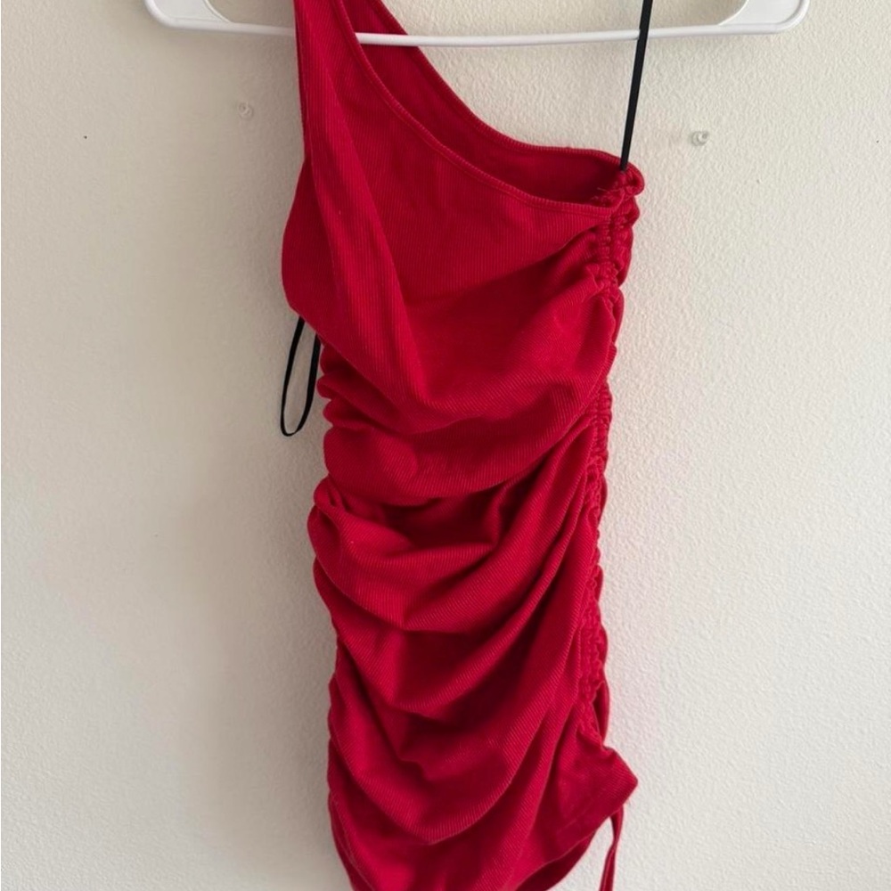 Red One-Shoulder Ruched Swimsuit